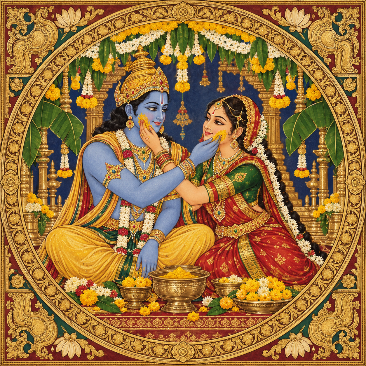 Rama and Sita celebrating Haldi