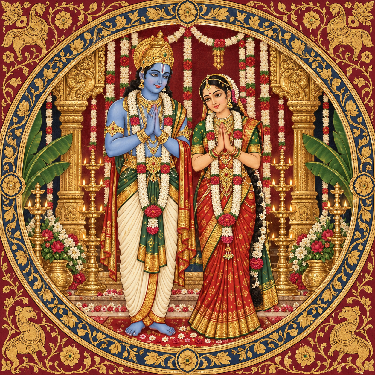 Rama and Sita welcoming guests at a reception